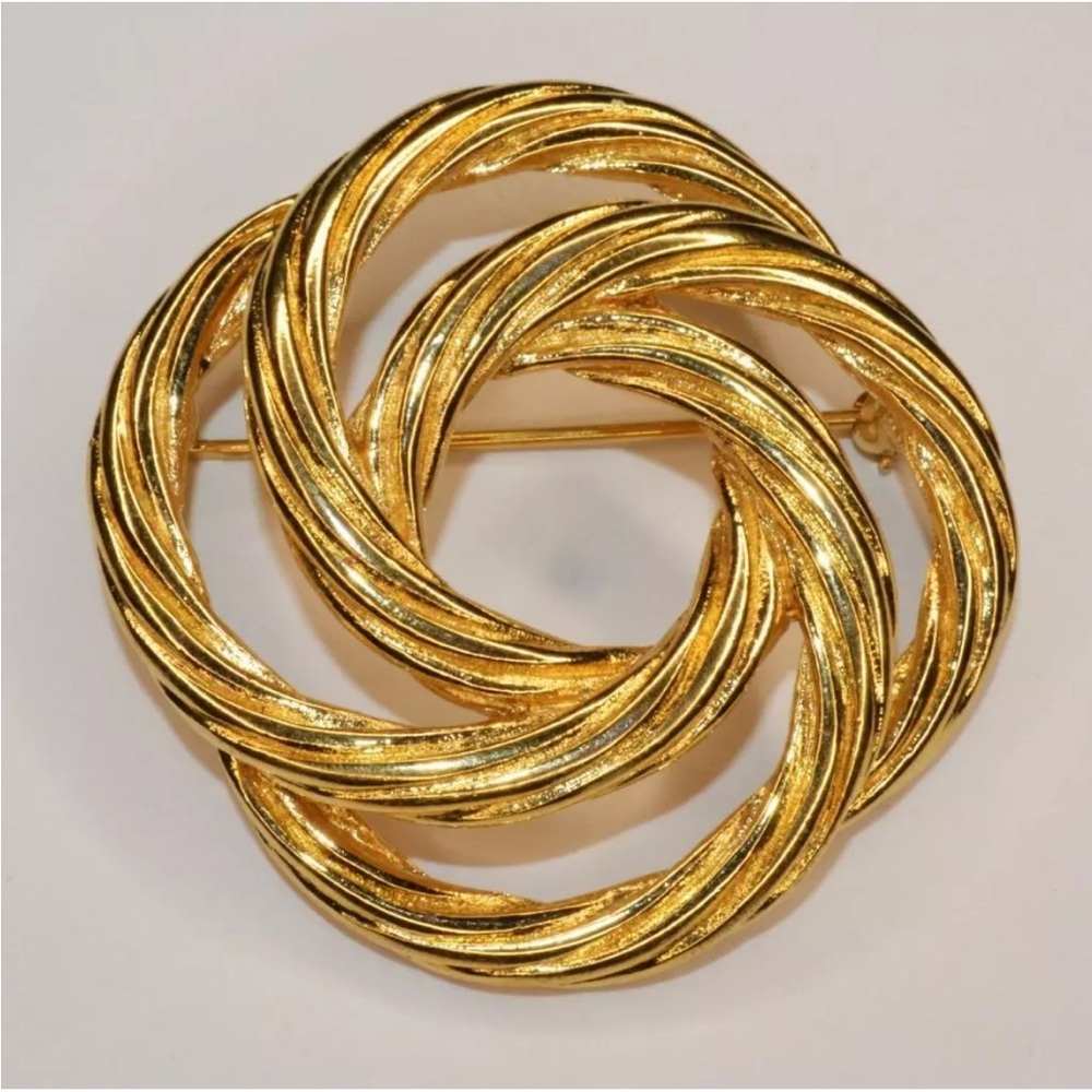 Monet Gold-Tone Twisted Circle Brooch